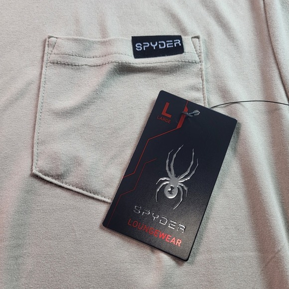 Spyder Loungewear Men's T-Shirt Top with Pocket, Size Large, Beige, New - Picture 4 of 7